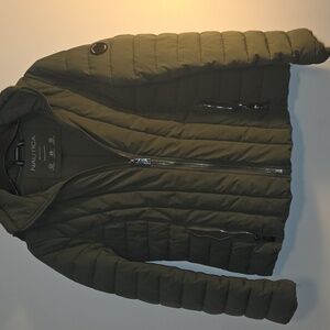 Nautica Olive Green Quilted Hooded Puffer Jacket